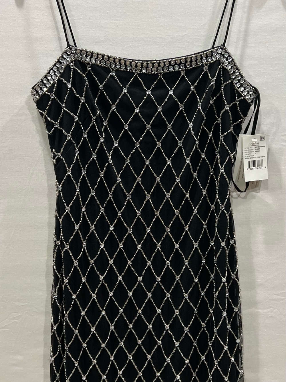 Aidan Mattox Black Beaded Spaghetti-Strap Sheath Dress